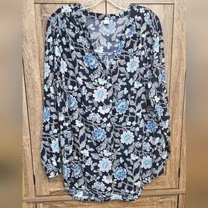 Old Navy Tropical Floral Blue And White Lightweight Tunic Top Sz XL